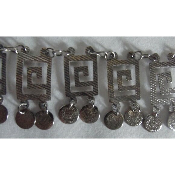 Necklace Vintage Textured Gold Tone Coin Choke rdangle Egypt belly dancer gypsy - Picture 8 of 10